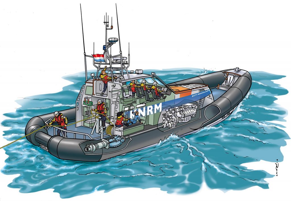 illustratie doorsnede reddingsboot KNRM i.o.v. Tekenteam.nl