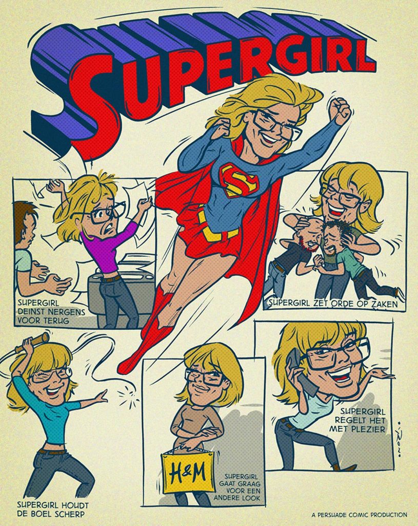 illustratie karikatuur 'Supergirl Inge' i.o.v. Persuade