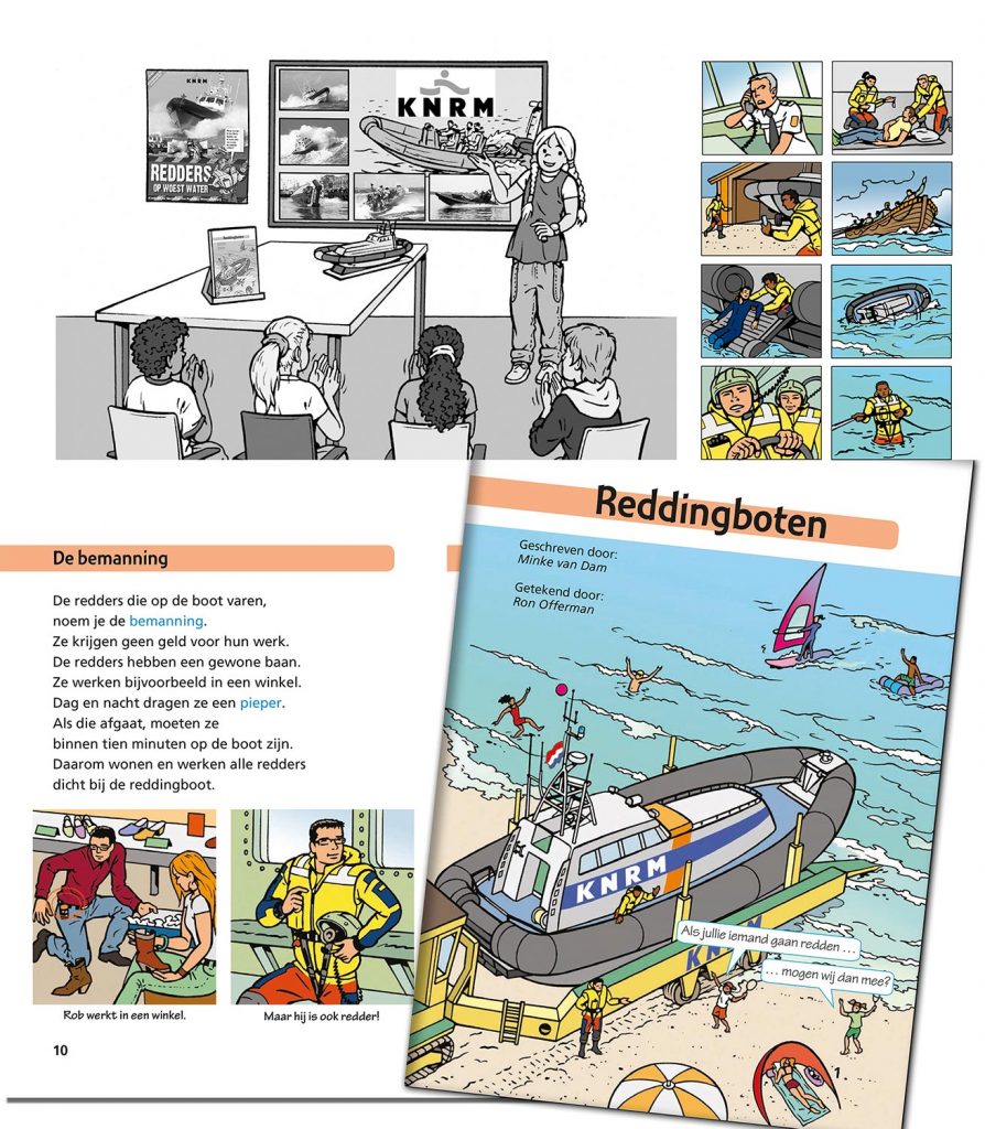 ontwerp en illustraties t.b.v. boekje 'N 343 Reddingboten' i.o.v. Noordhoff