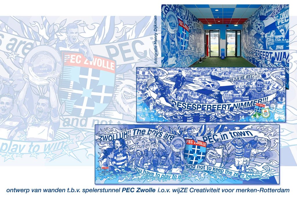 ontwerp & illustraties Spelerstunnel PEC Zwolle i.o.v. wijZE reclame
